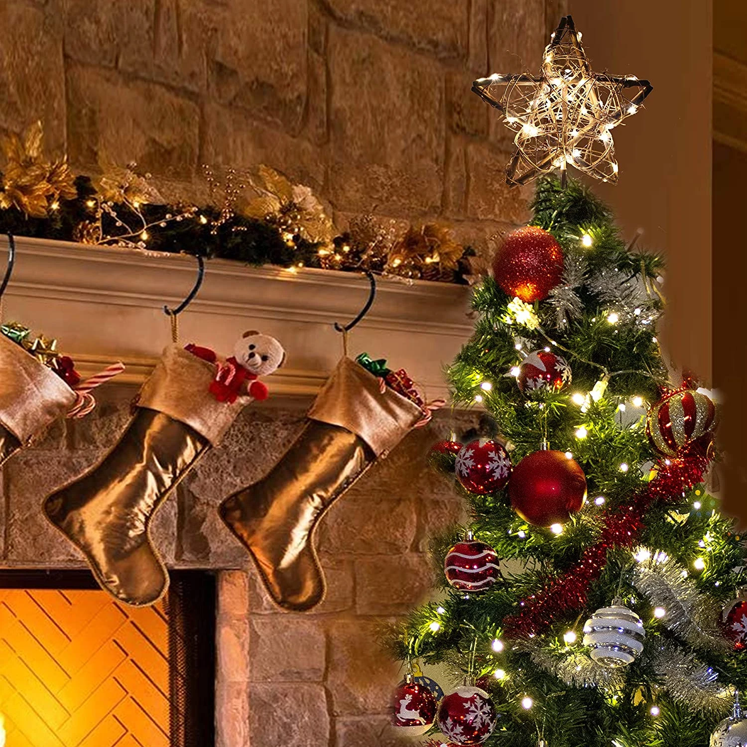 50 LED Rattan Star Tree Topper 8 50 LED Rattan Star Tree Topper - Image 6