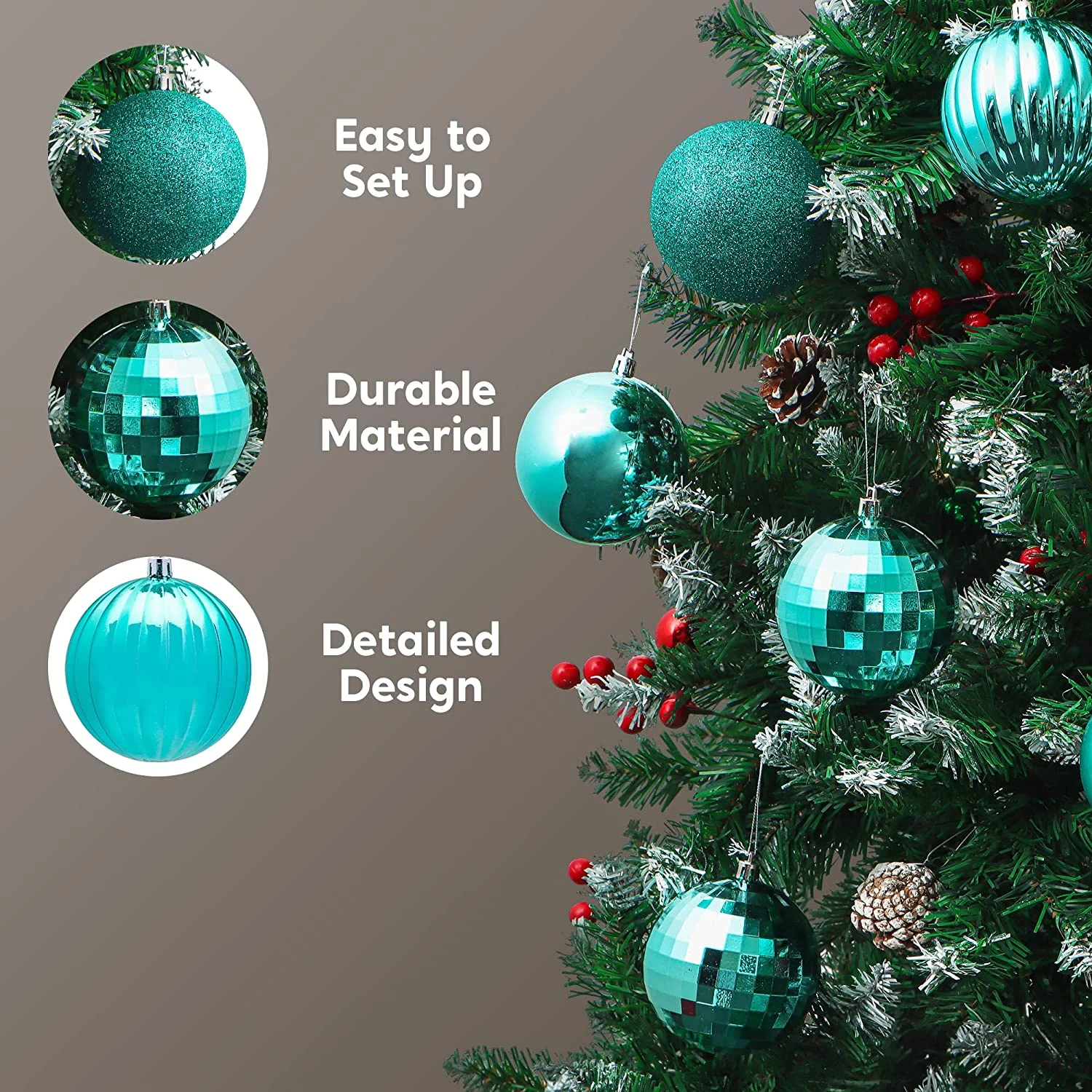 18Pcs Christmas Ball Ornaments Teal 6 18Pcs Christmas Ball Ornaments Teal - Image 4