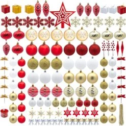 Assorted Ornaments Set With Bow And Ball, 130 Pcs