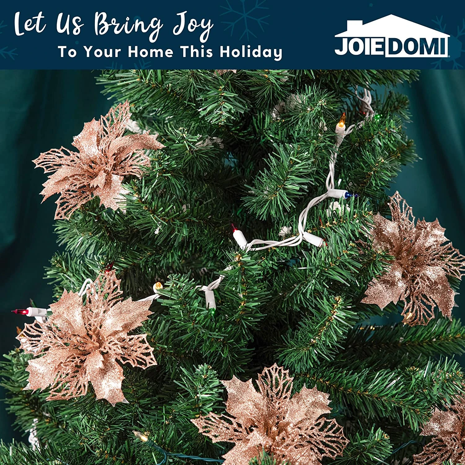 24 Pcs Rose Gold Poinsettia Flowers With Clips And Glitter 7 24 Pcs Rose Gold Poinsettia Flowers With Clips And Glitter - Image 5