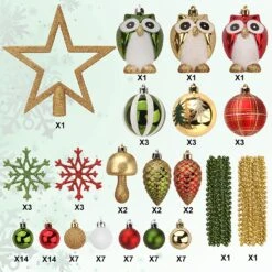 90 Pcs Christmas Ornaments With Owl - Red, Green & Gold -Joiedomi 91CCy9NJBvL. AC SL1500