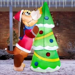 6ft Tall Puppy Putting A Tree Topper Christmas Inflatable