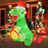 6 FT Tall Inflatable Penguin Sledding On Dinosaur