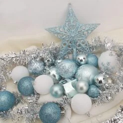 112 Pcs Baby Blue & White Christmas Assorted Ornaments With A Star Tree Topper -Joiedomi 91GFO4jGhyL. AC SL1500
