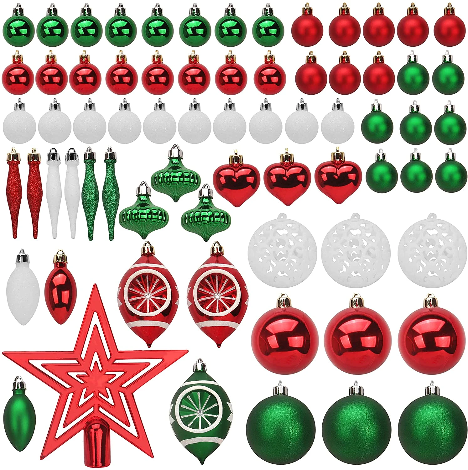 70 Pcs Christmas Ornaments With Heart Red, Green, & White 3 70 Pcs Christmas Ornaments With Heart Red, Green, & White
