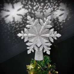 Silver Snowflake Tree Toppers With White Projector Lights