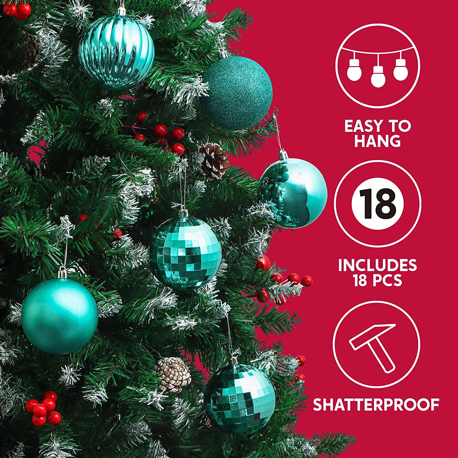 18Pcs Christmas Ball Ornaments Teal 4 18Pcs Christmas Ball Ornaments Teal - Image 2