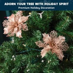 24 Pcs Rose Gold Poinsettia Flowers With Clips And Glitter 11 24 Pcs Rose Gold Poinsettia Flowers With Clips And Glitter -Joiedomi 91PUjHnZkpL. AC SL1500