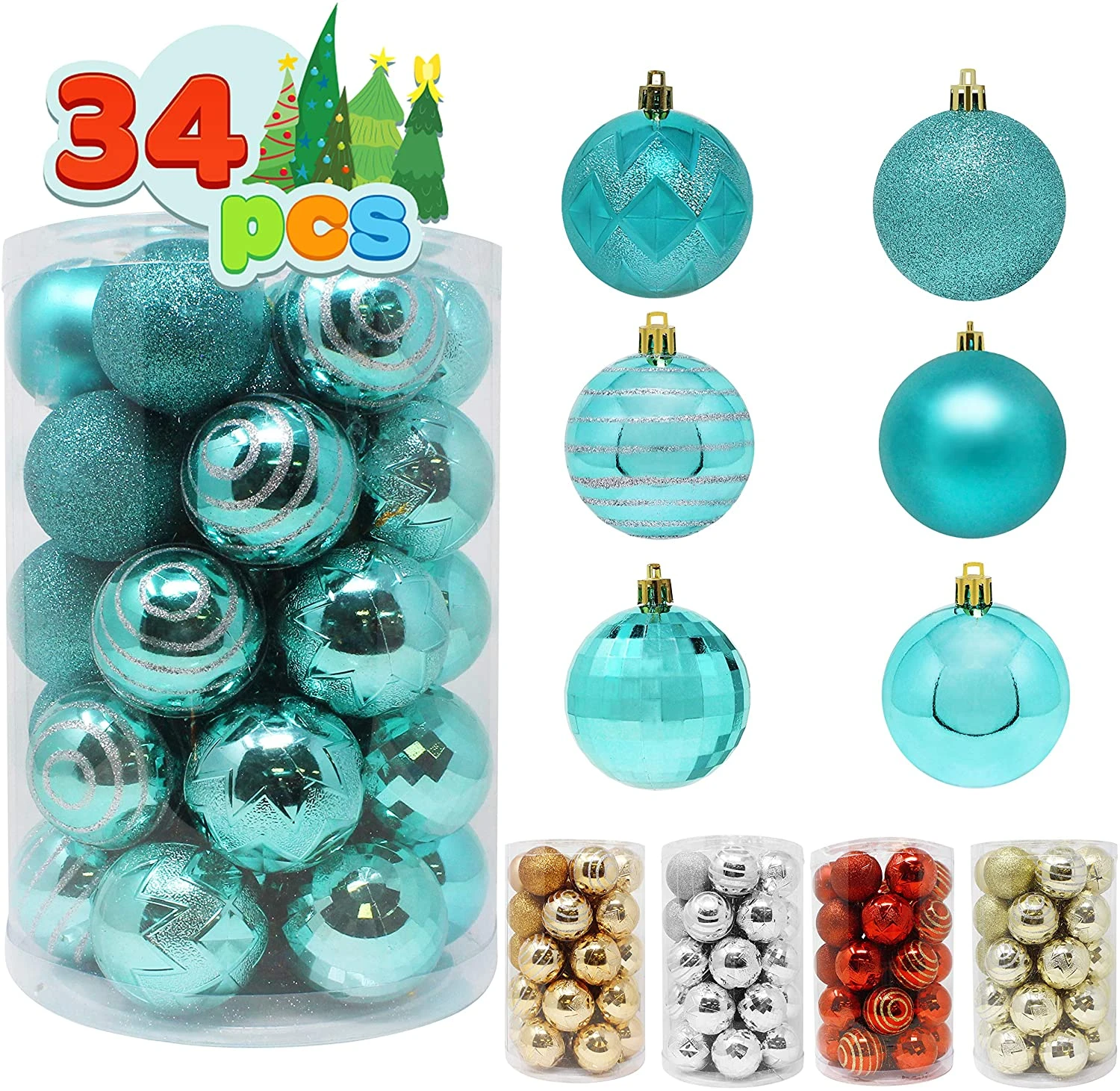 34 Pcs Christmas Ball Ornaments (Teal) 3 34 Pcs Christmas Ball Ornaments (Teal)