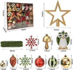 90 Pcs Christmas Ornaments With Owl - Red, Green & Gold -Joiedomi 91WRLhTjwXL. AC SL1500
