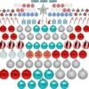 132 Pcs Red, Blue, And Silver Christmas Ornaments