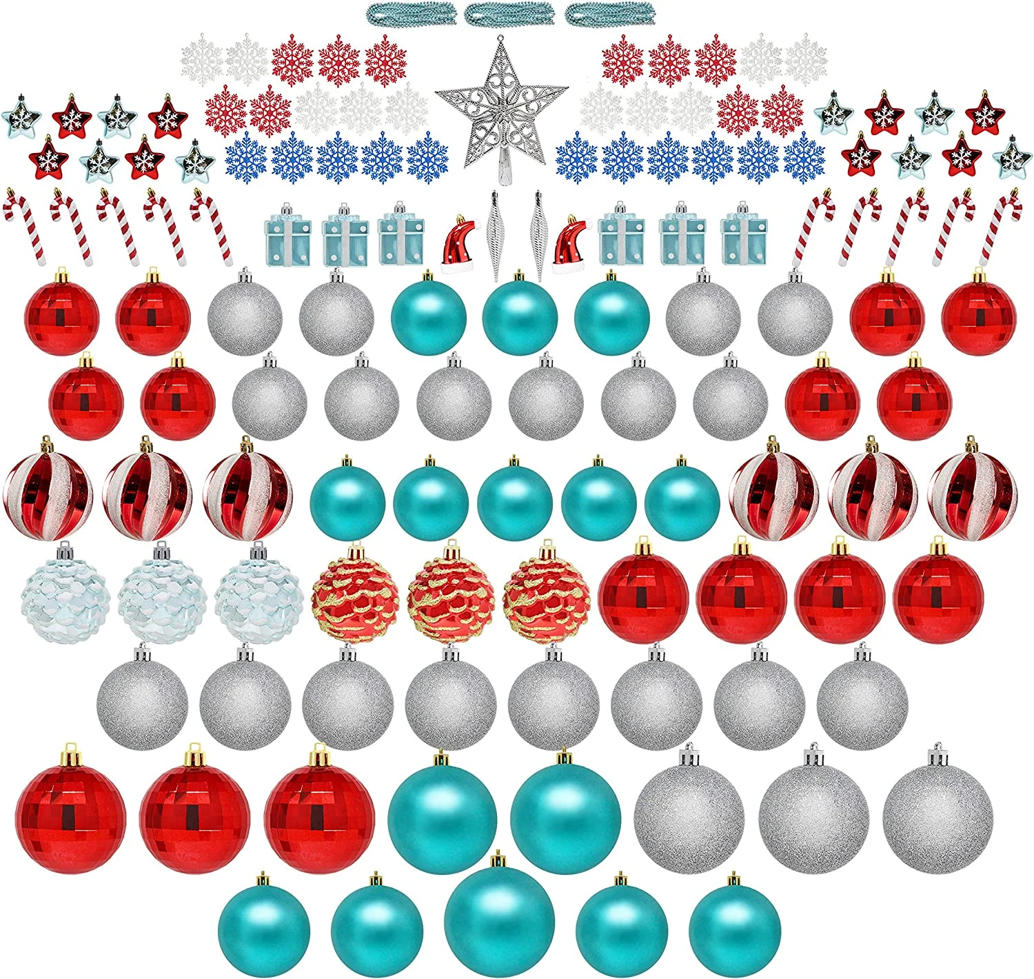 132 Pcs Red, Blue, And Silver Christmas Ornaments 3 132 Pcs Red, Blue, And Silver Christmas Ornaments