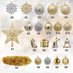112 Pcs Gold & Silver Christmas Assorted Ornaments With A Star Tree Topper -Joiedomi 91b4dZ3mOBL. AC SL1500
