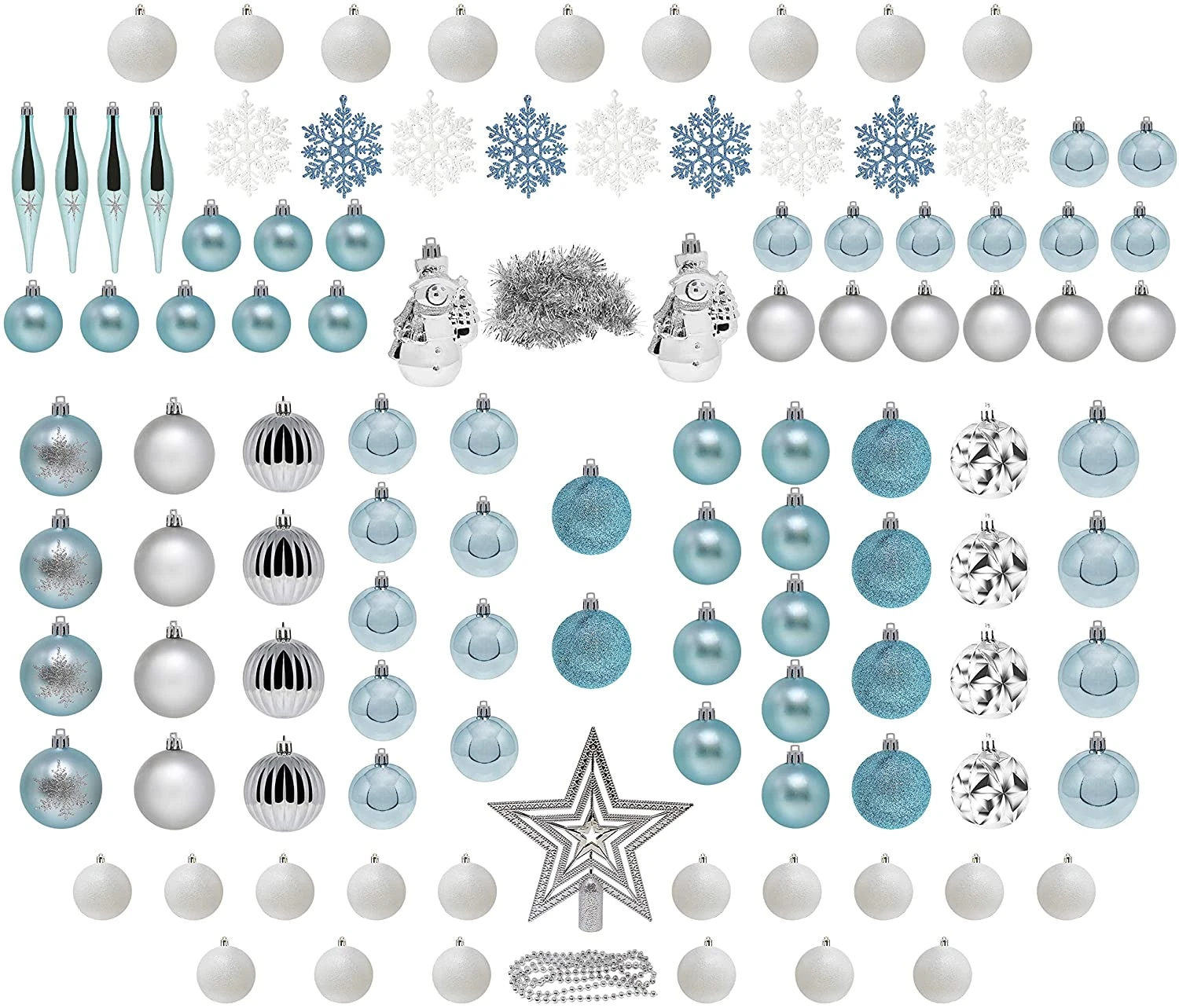 110 Pcs Blue, White, And Silver Christmas Ornaments 4 110 Pcs Blue, White, And Silver Christmas Ornaments - Image 2
