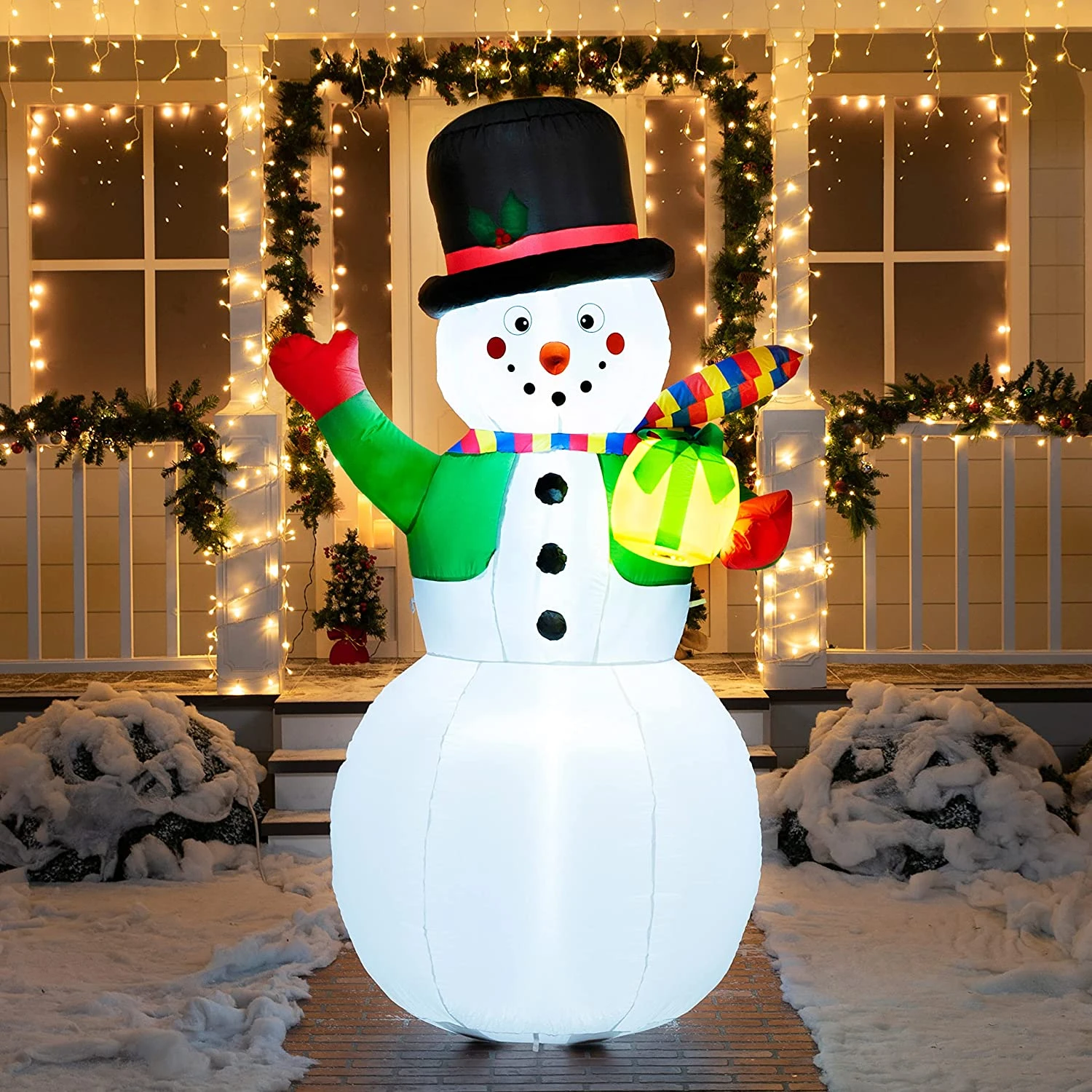 Large Snowman With Present Inflatable (7 Ft) 3 Large Snowman With Present Inflatable (7 Ft)
