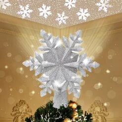 Silver Snowflake Tree Toppers With White Projector Lights -Joiedomi 91hqr2eJ4WL. AC SL1500