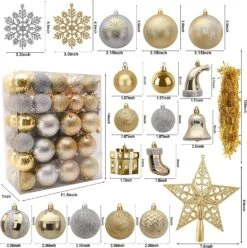 112 Pcs Gold & Silver Christmas Assorted Ornaments With A Star Tree Topper -Joiedomi 91ki250ROEL. AC SL1500