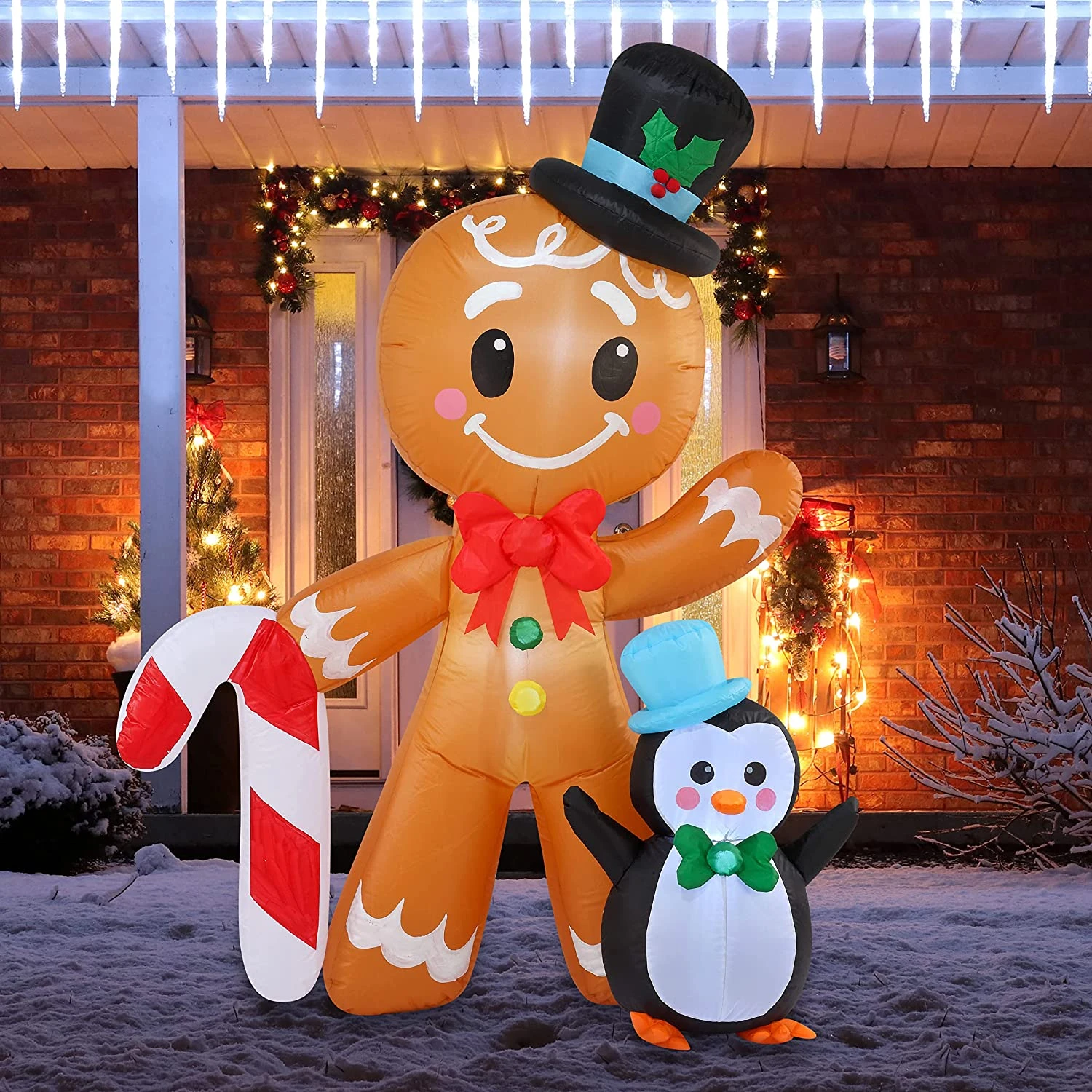 6 FT Tall Inflatable Gingerbread With Penguin Christmas Inflatable With Build-in LEDs 11 6 FT Tall Inflatable Gingerbread With Penguin Christmas Inflatable With Build-in LEDs - Image 9