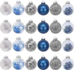 24Pcs Blue Plastic Clear Ball Ornaments With Filling