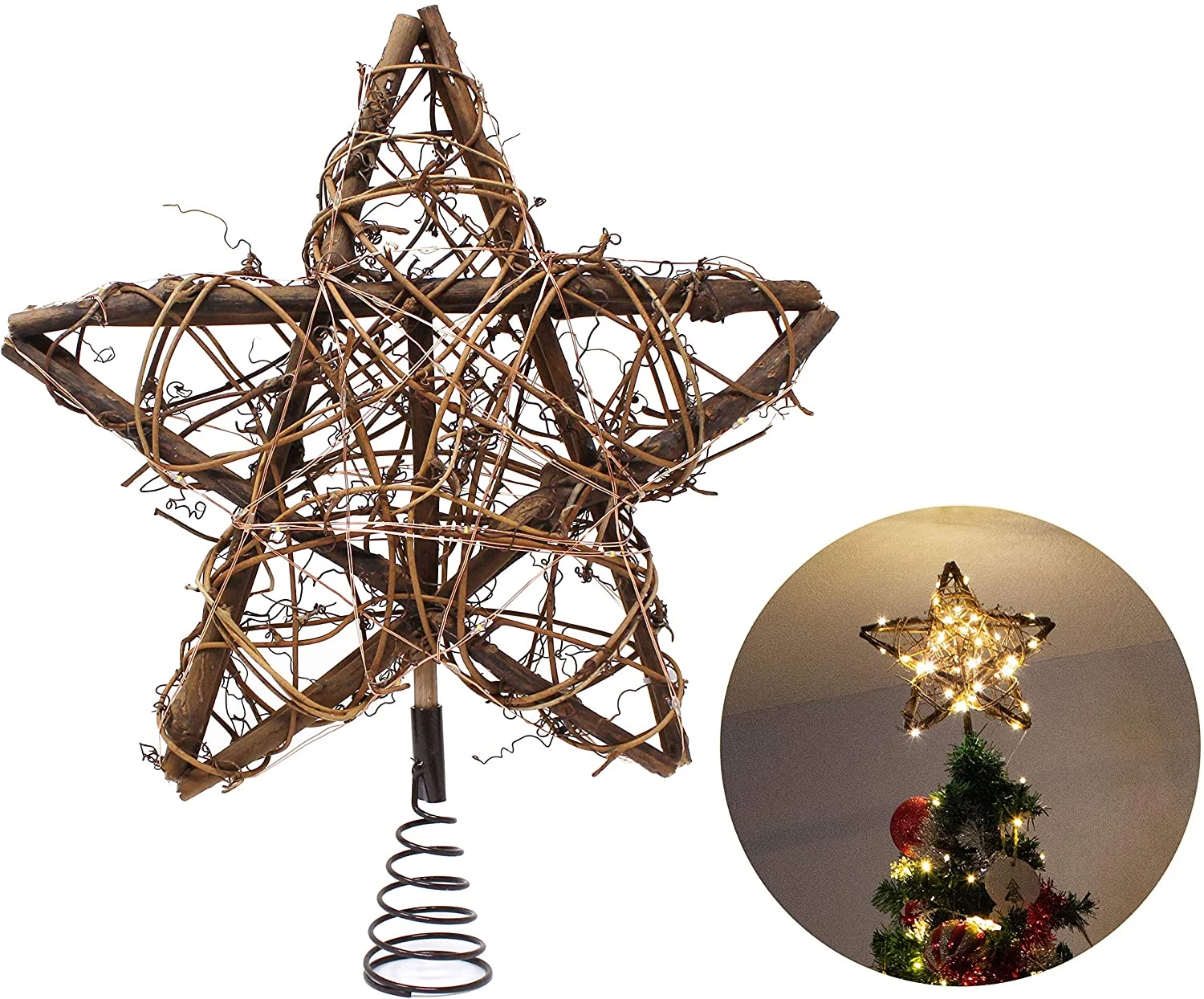 50 LED Rattan Star Tree Topper 3 50 LED Rattan Star Tree Topper