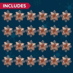 24 Pcs Rose Gold Poinsettia Flowers With Clips And Glitter 14 24 Pcs Rose Gold Poinsettia Flowers With Clips And Glitter -Joiedomi 91re2LHVKGL. AC SL1500