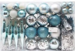 110 Pcs Blue, White, And Silver Christmas Ornaments