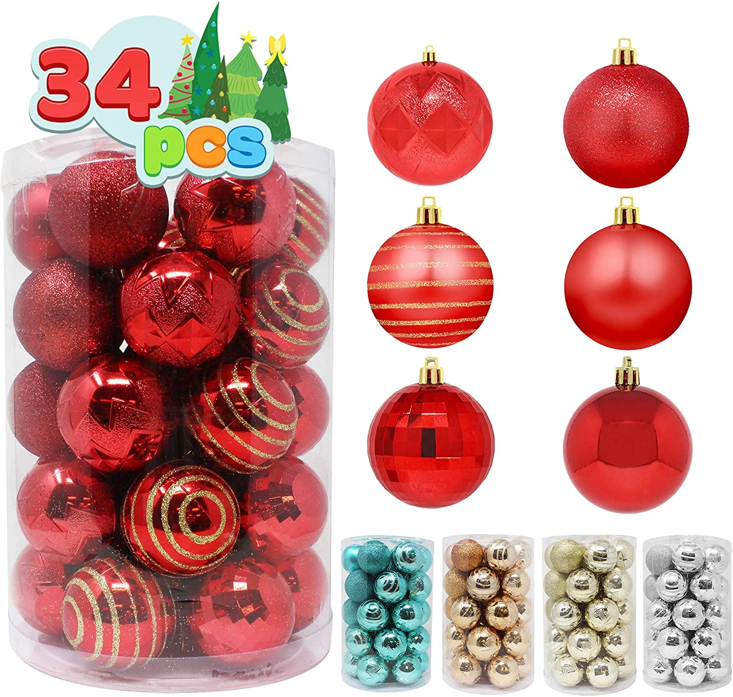 34 Pcs Christmas Ball Ornaments (Red) 3 34 Pcs Christmas Ball Ornaments (Red)