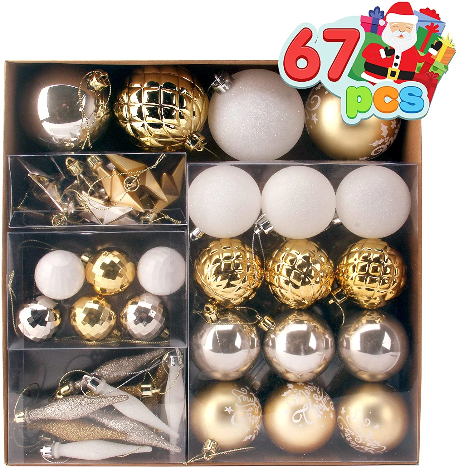 67 Pcs Christmas Ornaments Assorted Style Gold & White 4 67 Pcs Christmas Ornaments Assorted Style Gold & White - Image 2