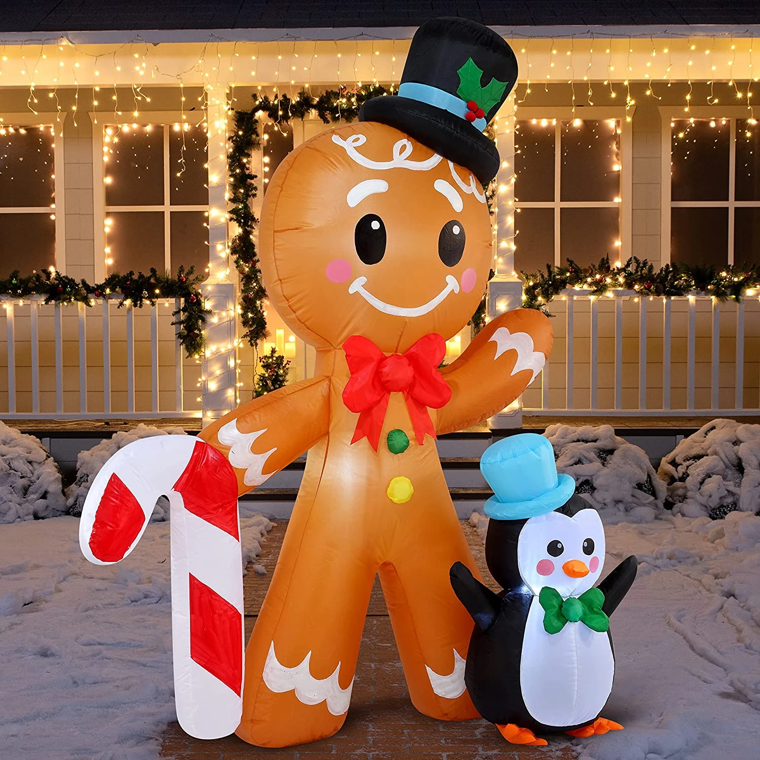 6 FT Tall Inflatable Gingerbread With Penguin Christmas Inflatable With Build-in LEDs 6 6 FT Tall Inflatable Gingerbread With Penguin Christmas Inflatable With Build-in LEDs - Image 4