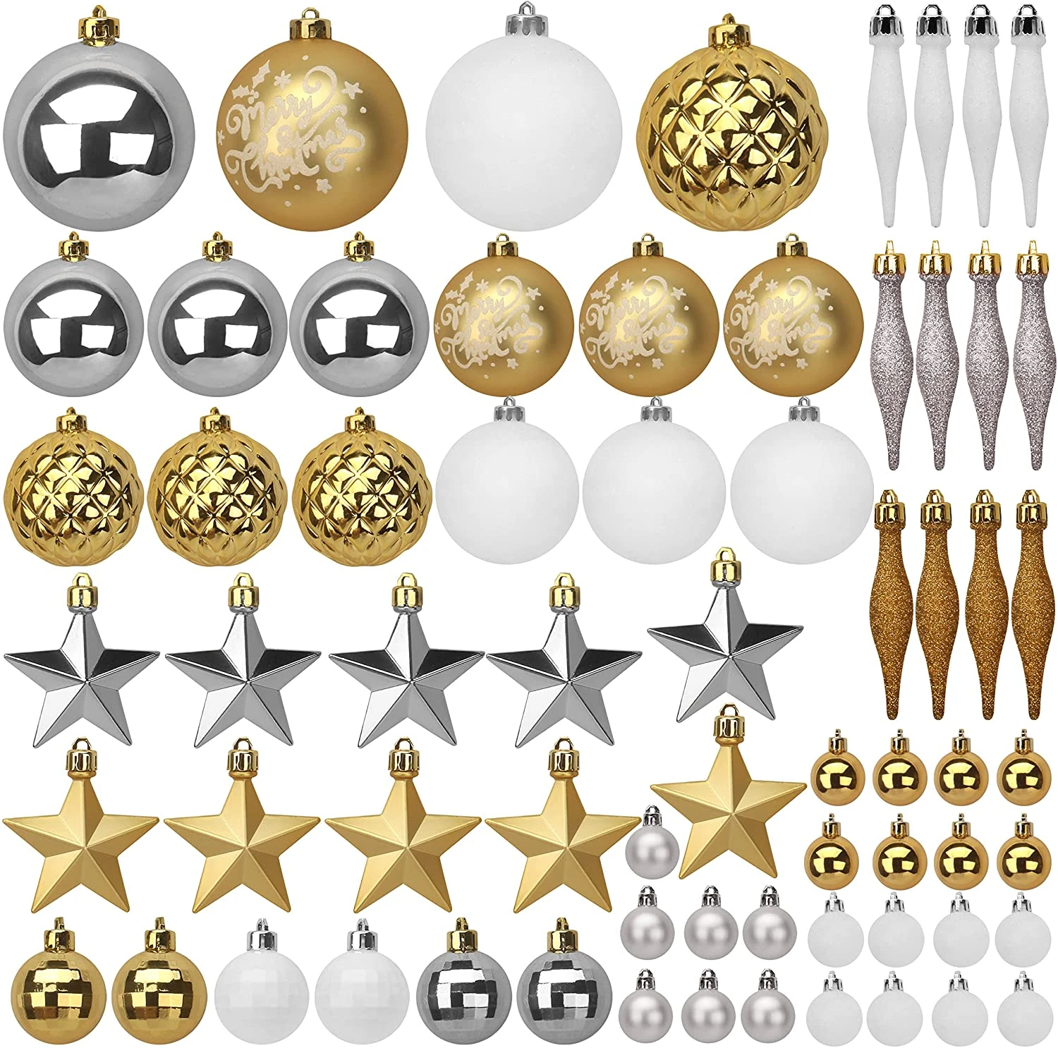 67 Pcs Christmas Ornaments Assorted Style Gold & White 3 67 Pcs Christmas Ornaments Assorted Style Gold & White
