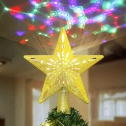 Gold Star Tree Topper With Rainbow Projector Lights