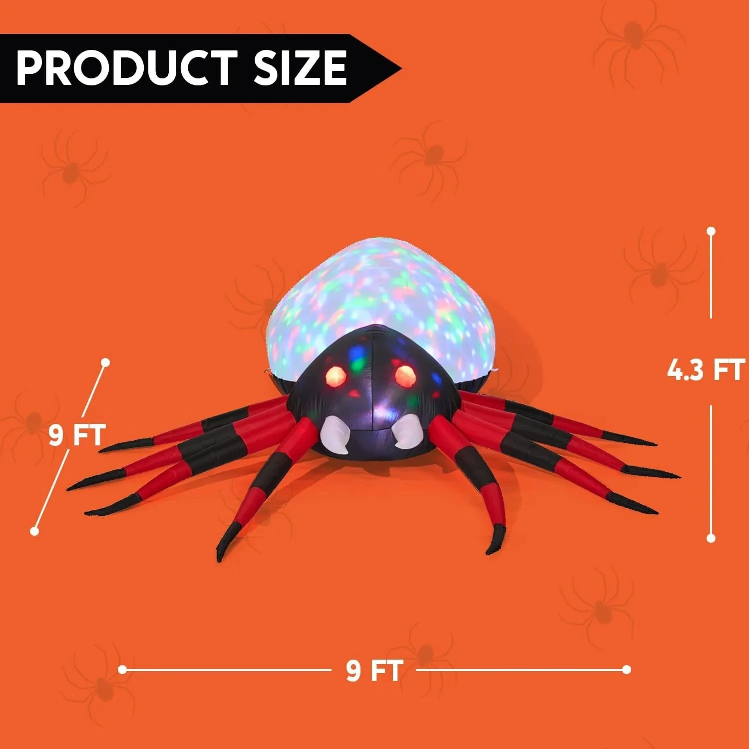 9ft Halloween Inflatable Spider With Rotating Colorful Light 9 9ft Halloween Inflatable Spider With Rotating Colorful Light - Image 7