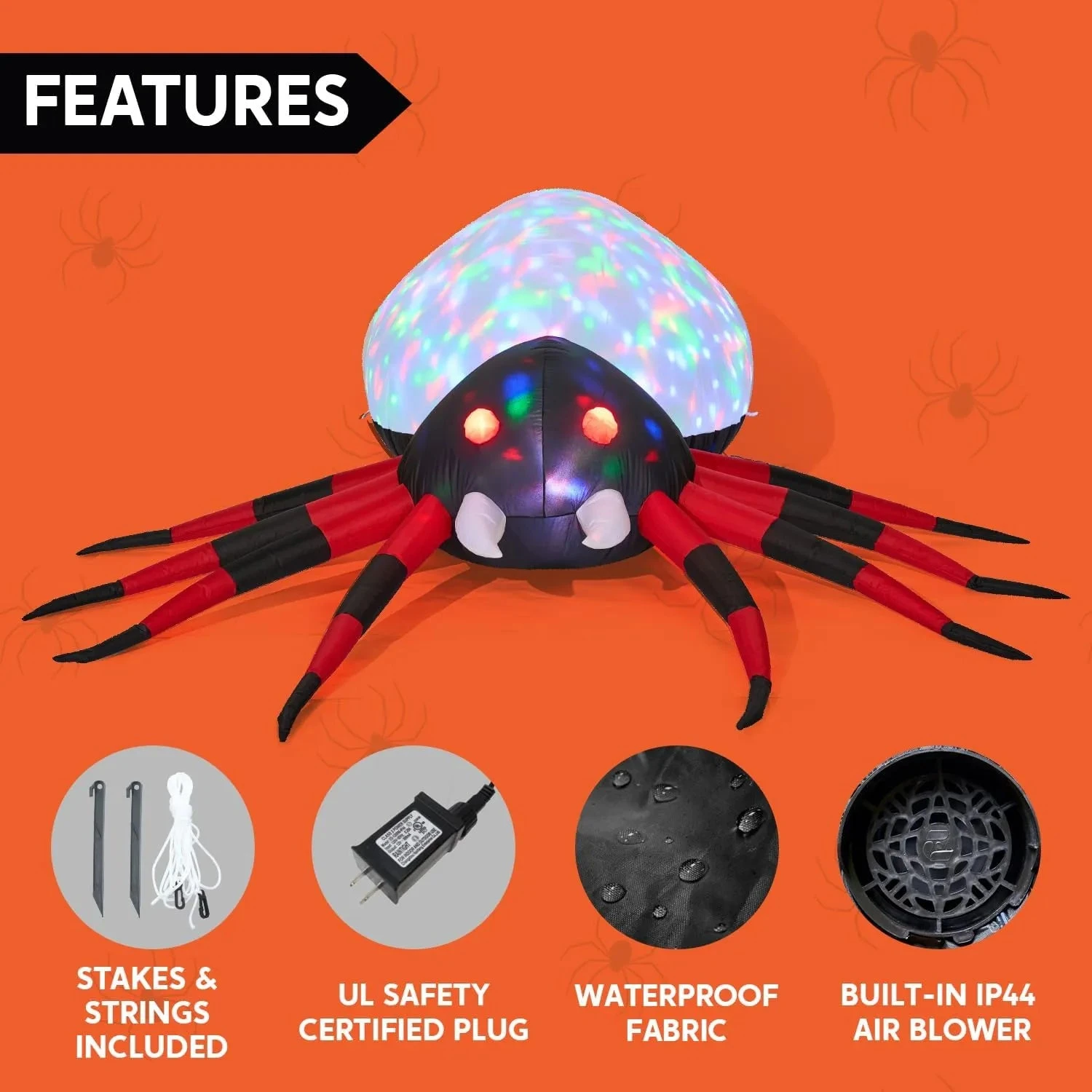 9ft Halloween Inflatable Spider With Rotating Colorful Light 8 9ft Halloween Inflatable Spider With Rotating Colorful Light - Image 6