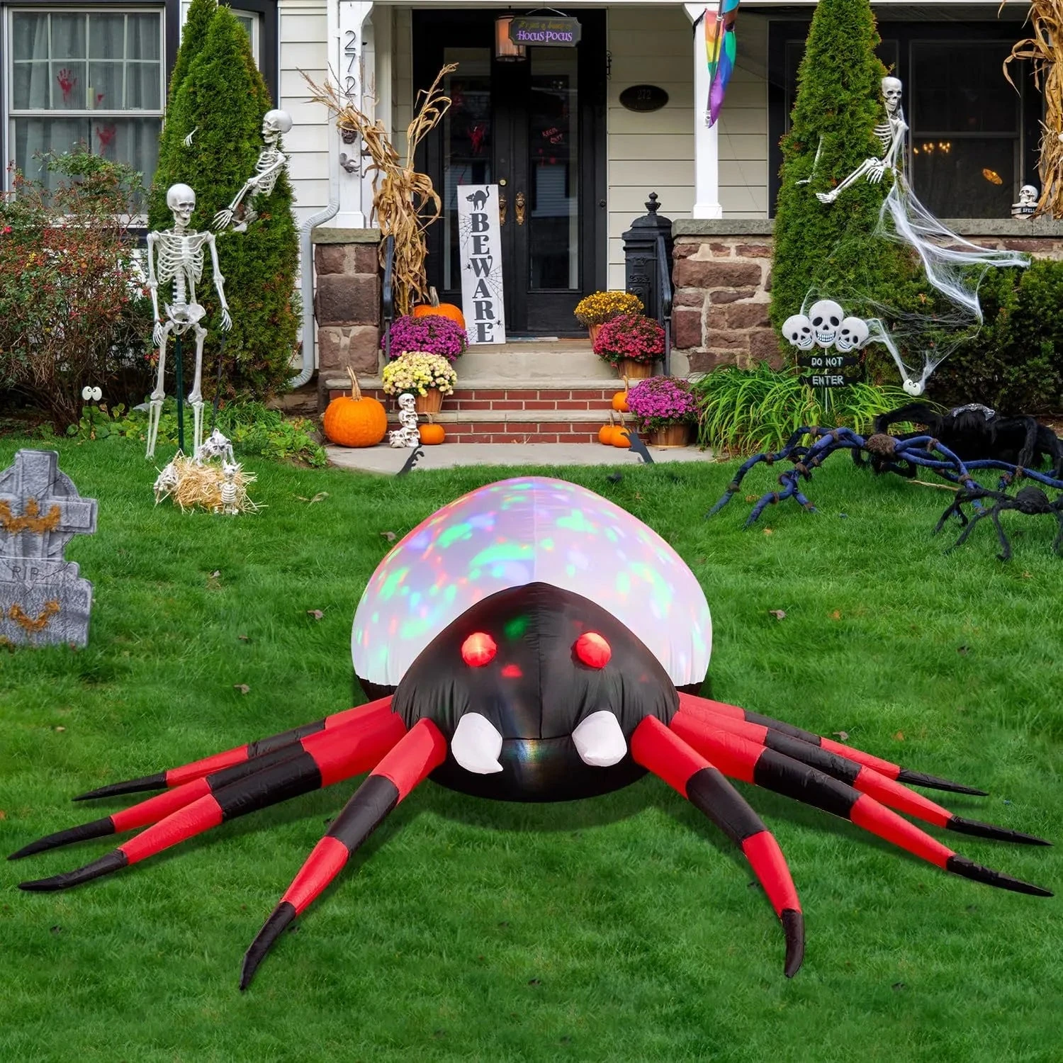 9ft Halloween Inflatable Spider With Rotating Colorful Light 4 9ft Halloween Inflatable Spider With Rotating Colorful Light - Image 2