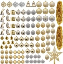 112 Pcs Gold & Silver Christmas Assorted Ornaments With A Star Tree Topper