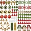 90 Pcs Christmas Ornaments With Owl - Red, Green & Gold