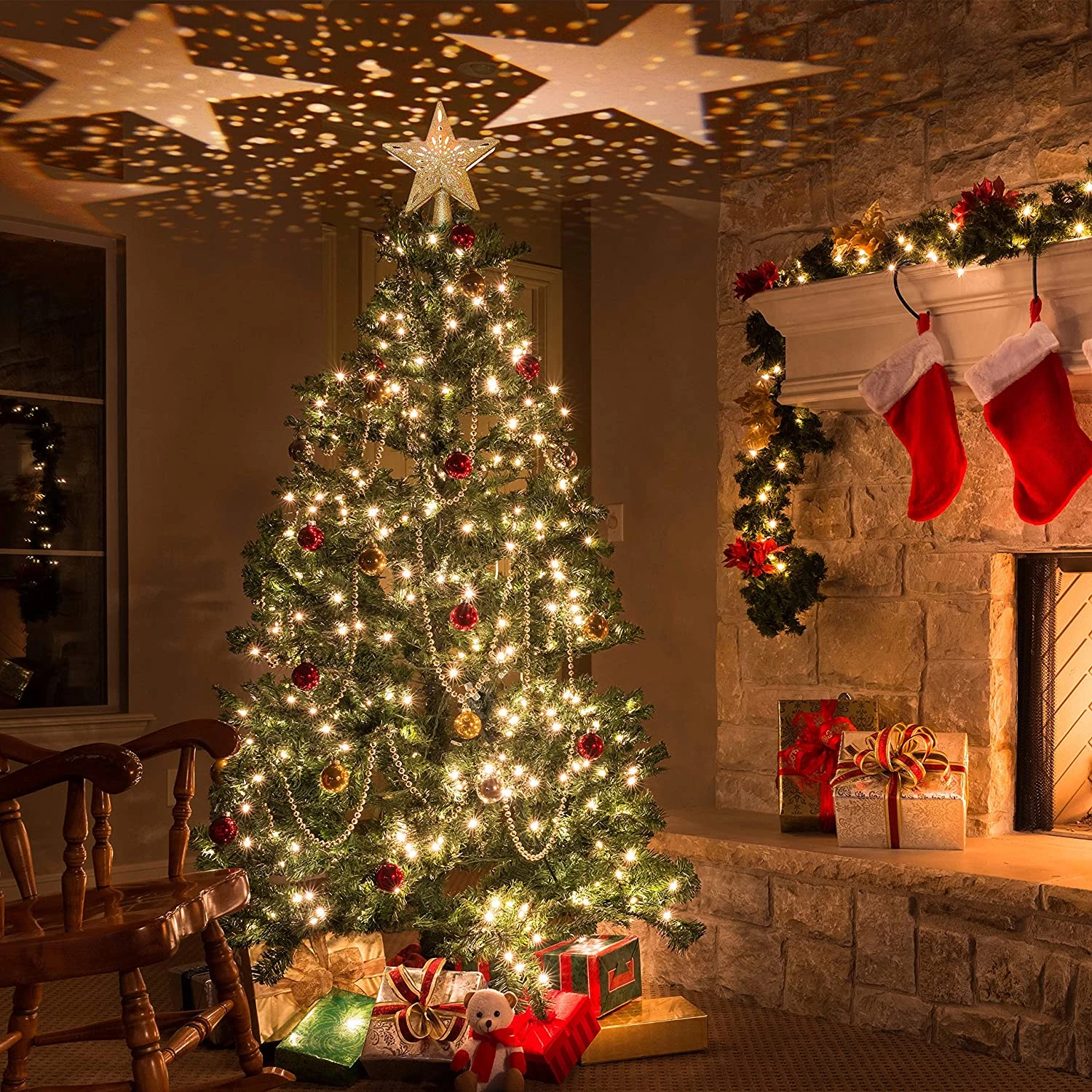 Gold Star Tree Topper With Yellow Star Projector Lights 9 Gold Star Tree Topper With Yellow Star Projector Lights - Image 7