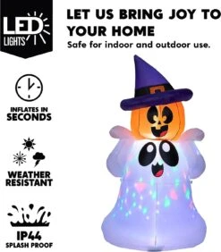 Joiedomi 5 FT Tall Halloween Inflatable Ghost With Pumpkin Head And Build-in Colorful LEDs 8 Joiedomi 5 FT Tall Halloween Inflatable Ghost With Pumpkin Head And Build-in Colorful LEDs -Joiedomi Joiedomi5FTTallHalloweenInflatableGhostwithPumpkinHeadandBuild inColorfulLEDs 3