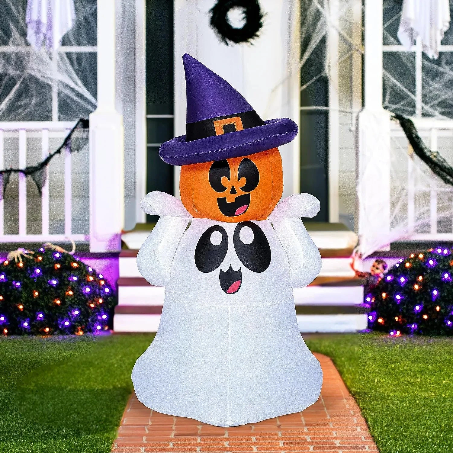 Joiedomi 5 FT Tall Halloween Inflatable Ghost With Pumpkin Head And Build-in Colorful LEDs 6 Joiedomi 5 FT Tall Halloween Inflatable Ghost With Pumpkin Head And Build-in Colorful LEDs - Image 4