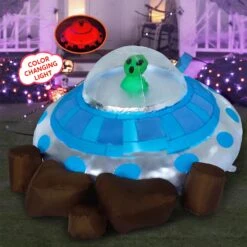 Joiedomi 5 Ft Halloween Inflatable UFO With Alien And Built-in LEDs