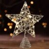 Silver Glitter Star Tree Topper Metal, Warm White -Joiedomi WlV w5ws