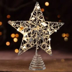 Silver Glitter Star Tree Topper Metal, Warm White