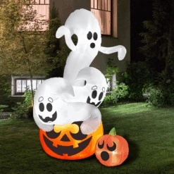 Halloween Large Twisting Ghosts On A Pumpkin Inflatable (6 Ft)