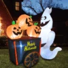 Halloween Large Ghost Pushing Pumpkin Cart Inflatable (6 Ft)