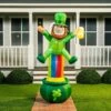 Large St Patrick Leprechaun On Rainbow Pot Of Gold Inflatable (7 Ft)