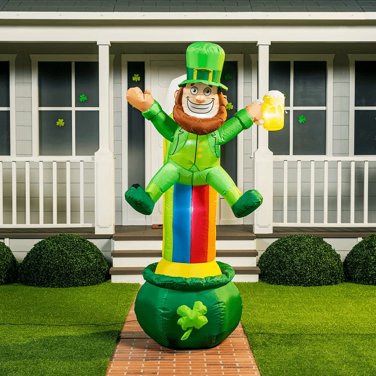 Large St Patrick Leprechaun On Rainbow Pot Of Gold Inflatable (7 Ft) 3 Large St Patrick Leprechaun On Rainbow Pot Of Gold Inflatable (7 Ft)