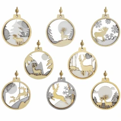 24 Pcs Christmas Wooden Ornaments Reindeer