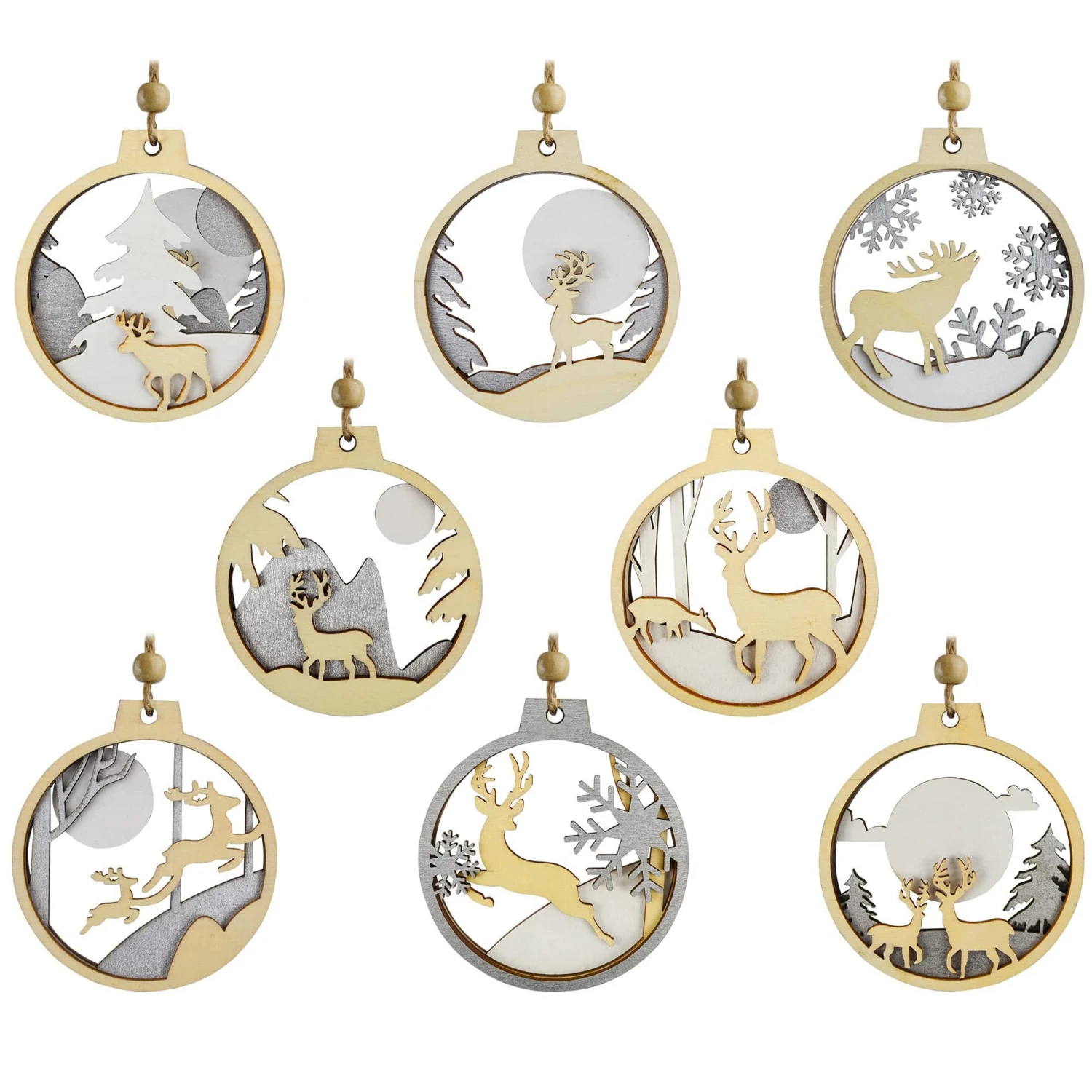 24 Pcs Christmas Wooden Ornaments Reindeer 3 24 Pcs Christmas Wooden Ornaments Reindeer