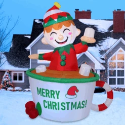 6ft Inflatable Elf In Mug