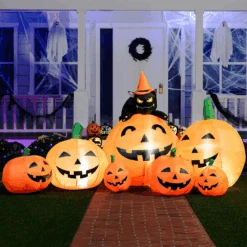 Large Halloween Pumpkin Patch With Cat Inflatable 7 Ft